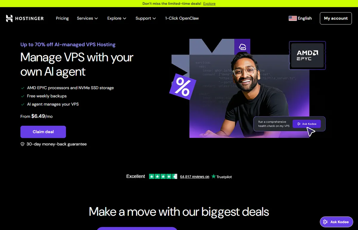 Hostinger VPS hosting website screenshot 2026